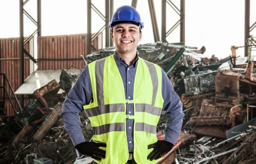 Professional waste clearance team at a building site